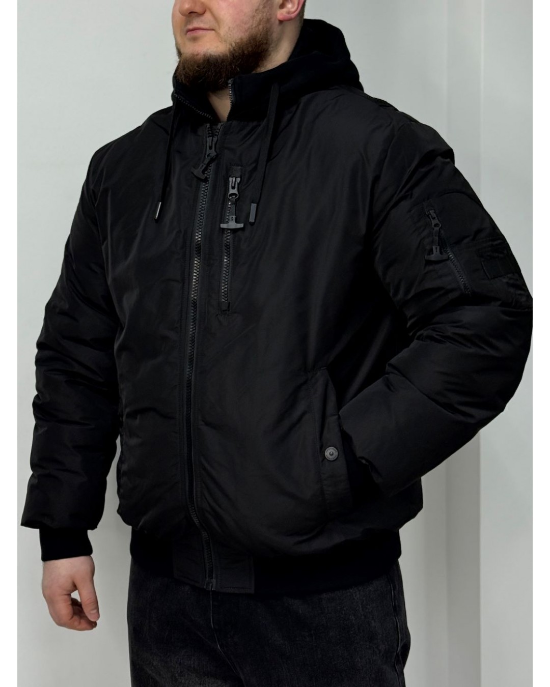 Чоловічий двошаровий зимовий бомбер з імітацією худі dual-layer 