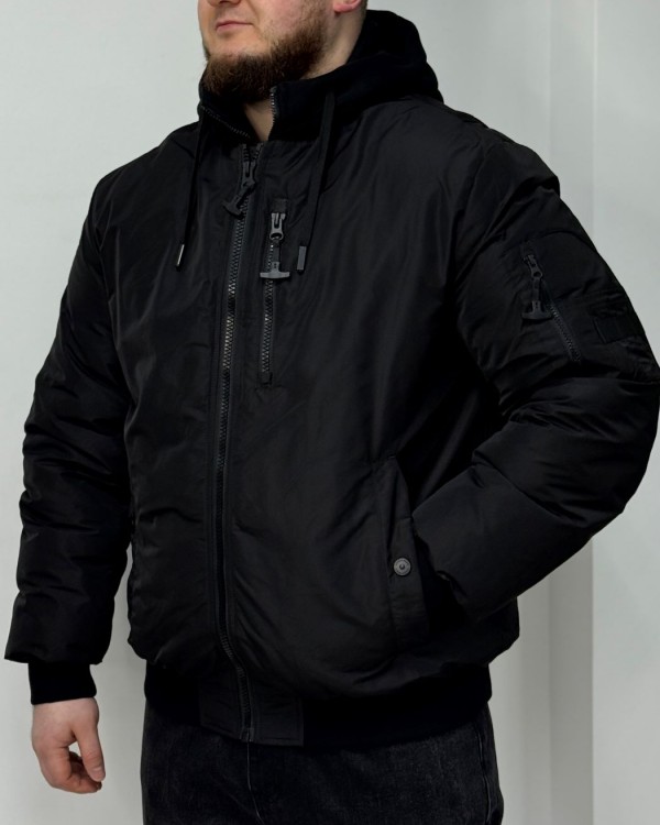 Чоловічий двошаровий зимовий бомбер з імітацією худі dual-layer 