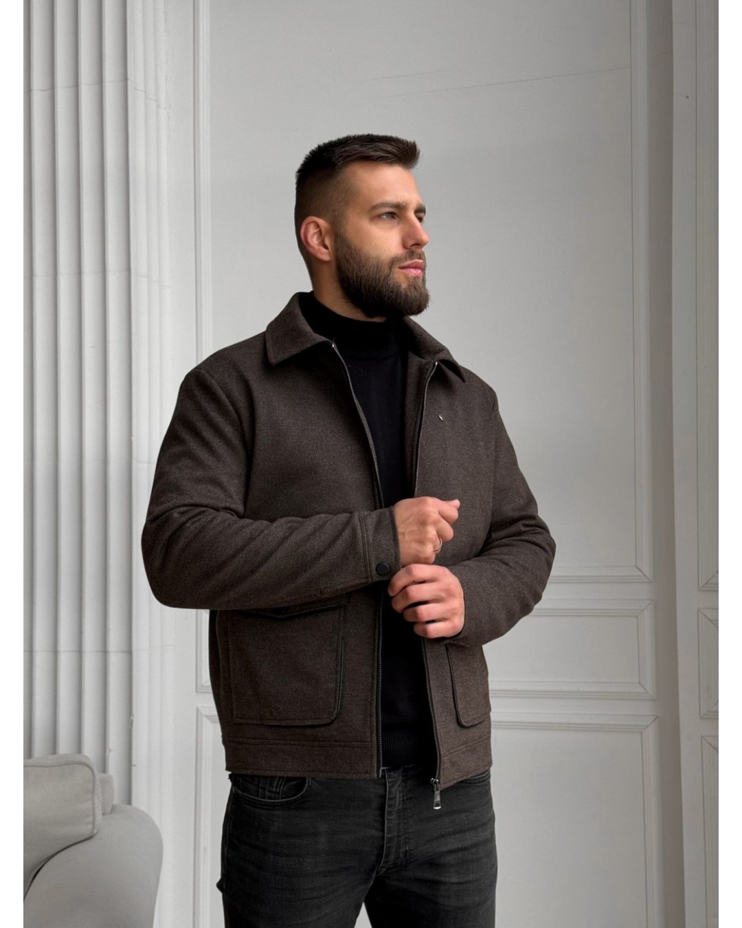 Чоловічий класичний вовняний бомбер з утепленням wool jacket