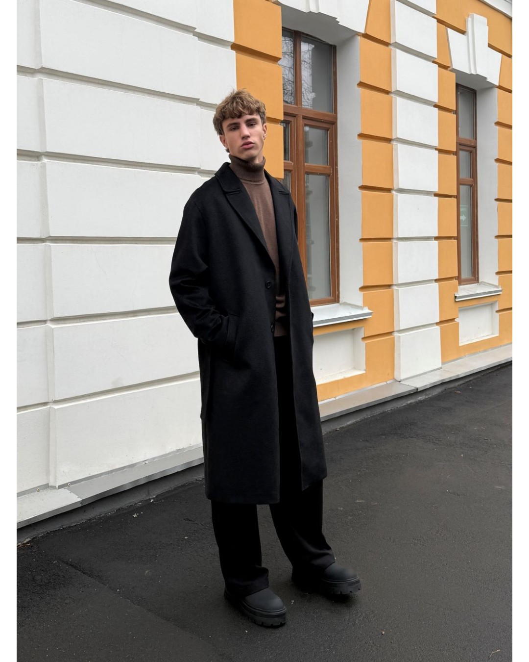 Чоловіче оверсайз пальто з поясом вовняне з кашеміром та утепленням premium wool  -  Зображення 15