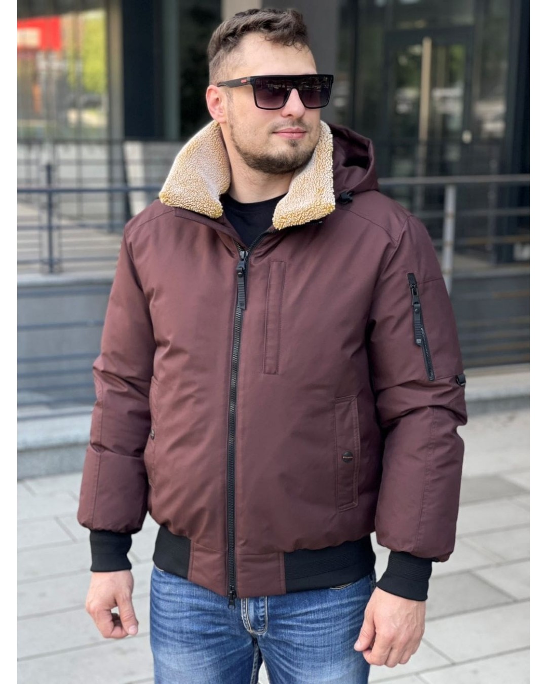 Чоловічий зимовий бомбер з м'яким хутряним коміром arctic edge