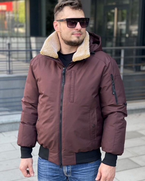Чоловічий зимовий бомбер з м'яким хутряним коміром arctic edge