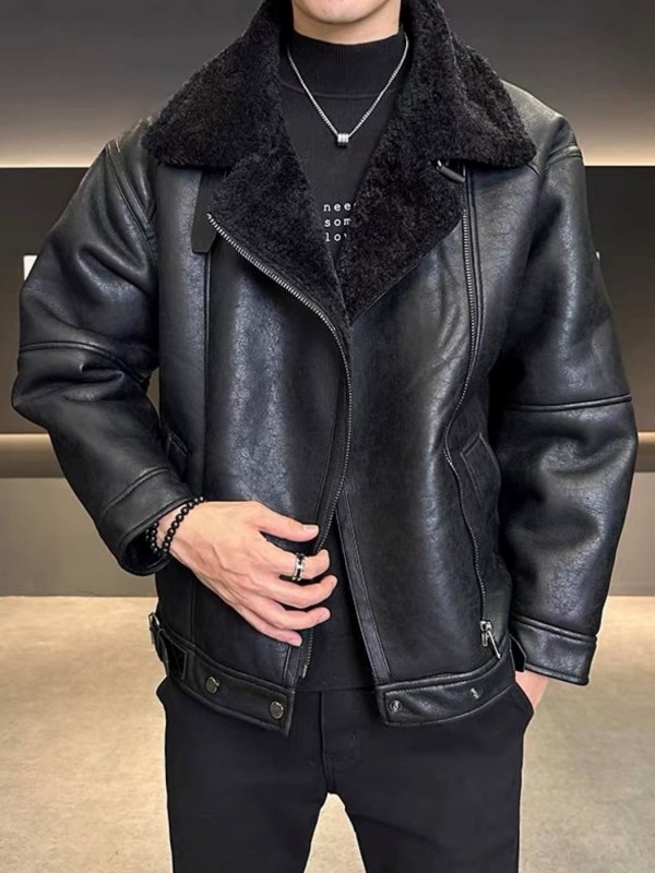 Чоловіча дублянка з еко-шкіри з теплим коміром eco leather jacket