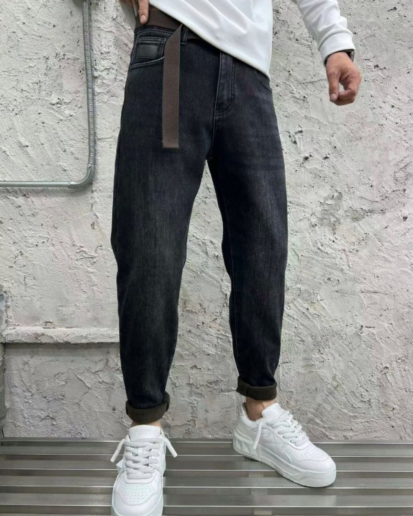 Чоловічі чорні універсальні джинси з флісовим утепленням warm denim