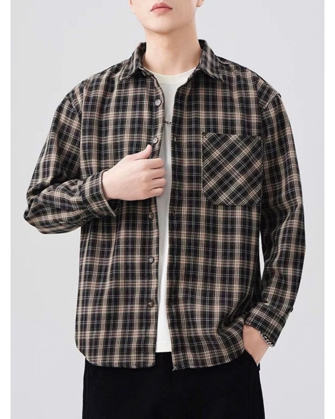 Оверсайз чоловіча сорочка в клітинку з бавовняної тканини casual plaid