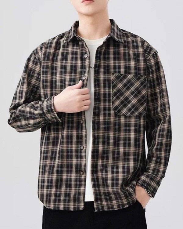 Оверсайз чоловіча сорочка в клітинку з бавовняної тканини casual plaid
