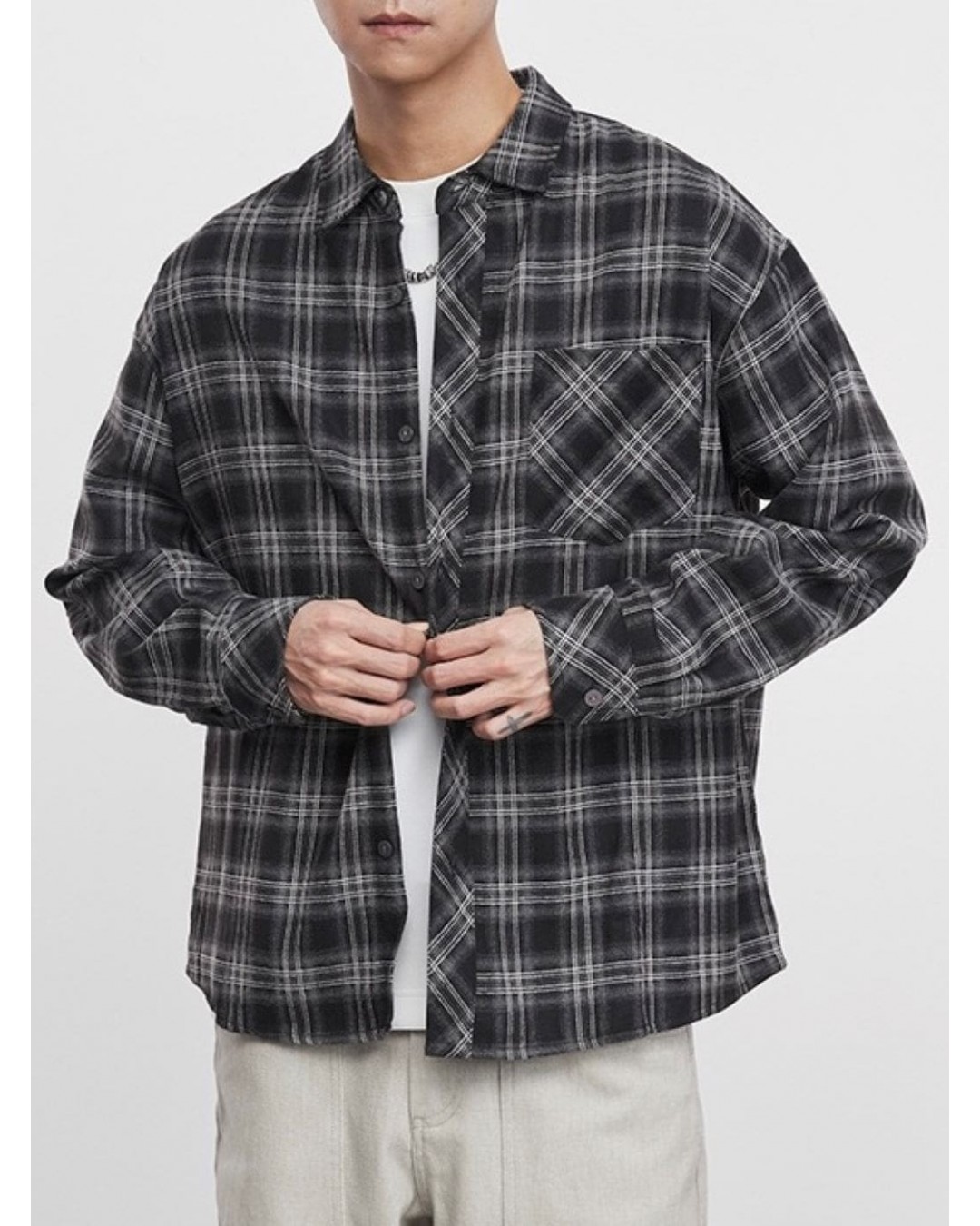 Чоловіча oversize сорочка у клітинку з кишенею plaid shirt