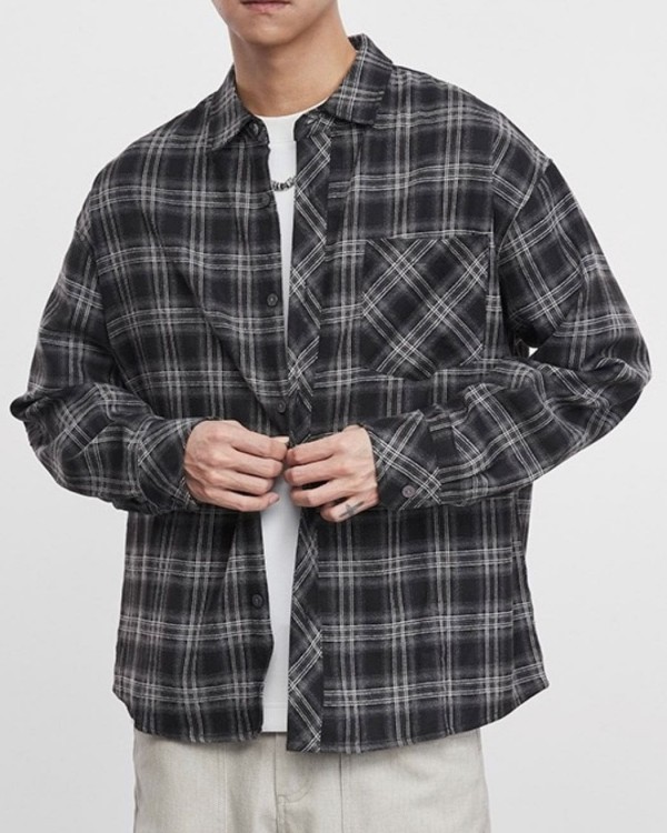 Чоловіча oversize сорочка у клітинку з кишенею plaid shirt