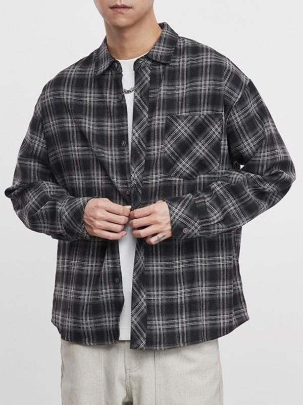 Чоловіча oversize сорочка у клітинку з кишенею plaid shirt
