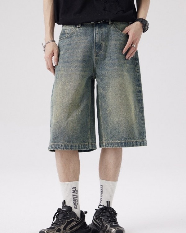 Широкі джинсові шорти бермуди з потертостями baggy ripped bermuda
