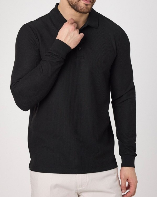 Чоловіче поло на ґудзиках з довгим рукавом waffle knit