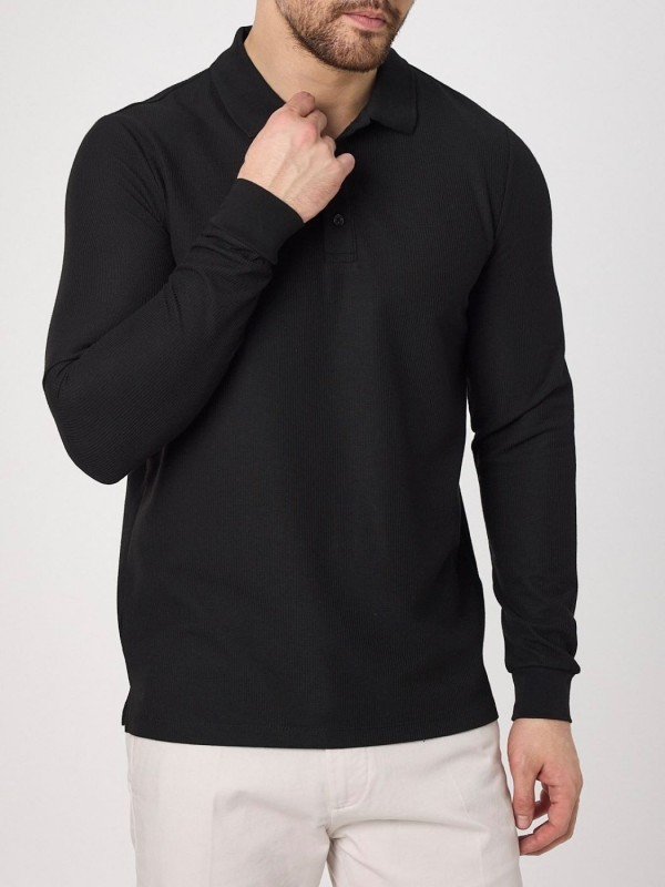 Чоловіче поло на ґудзиках з довгим рукавом waffle knit