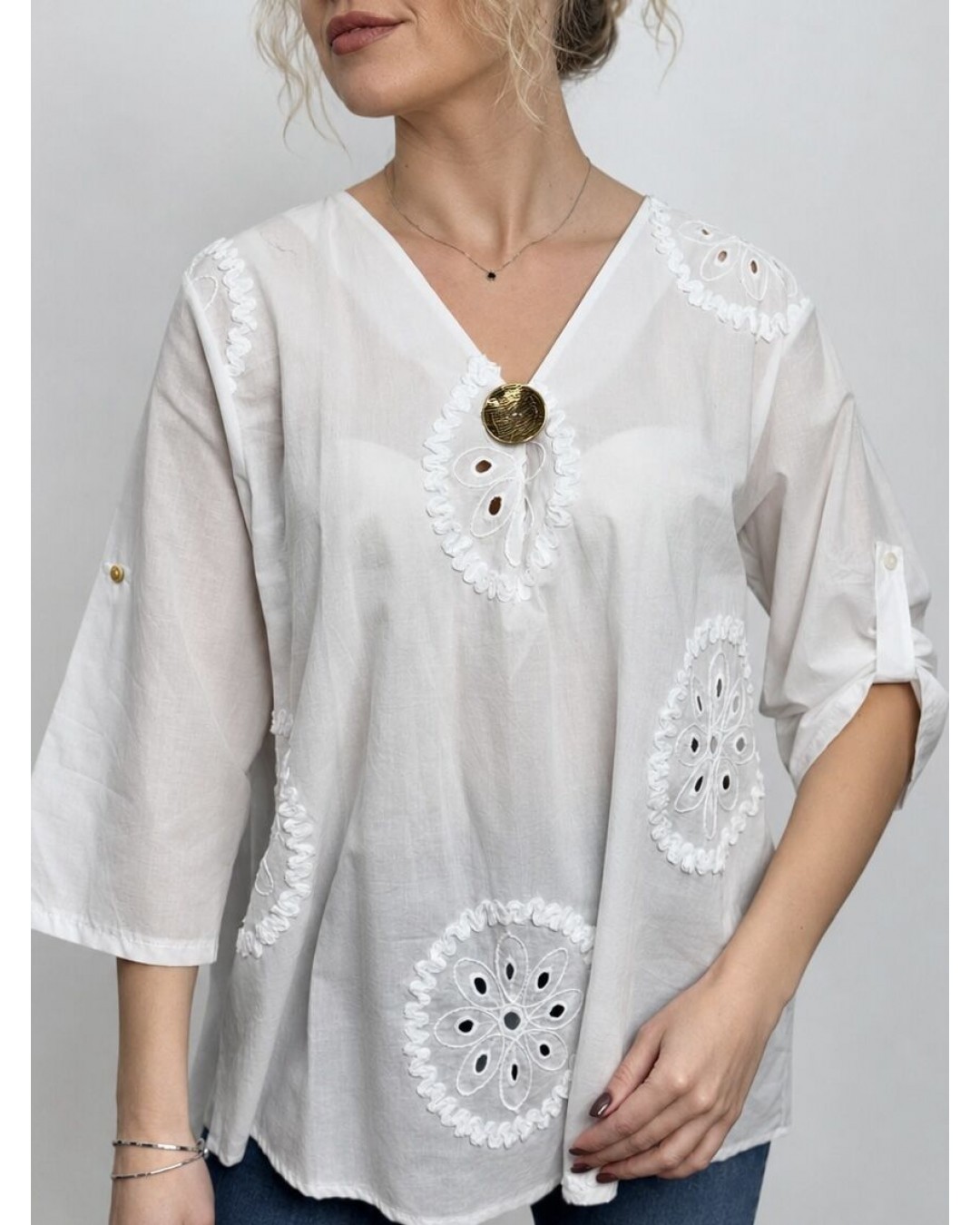 Легка жіноча блуза з бавовни white cotton blouse