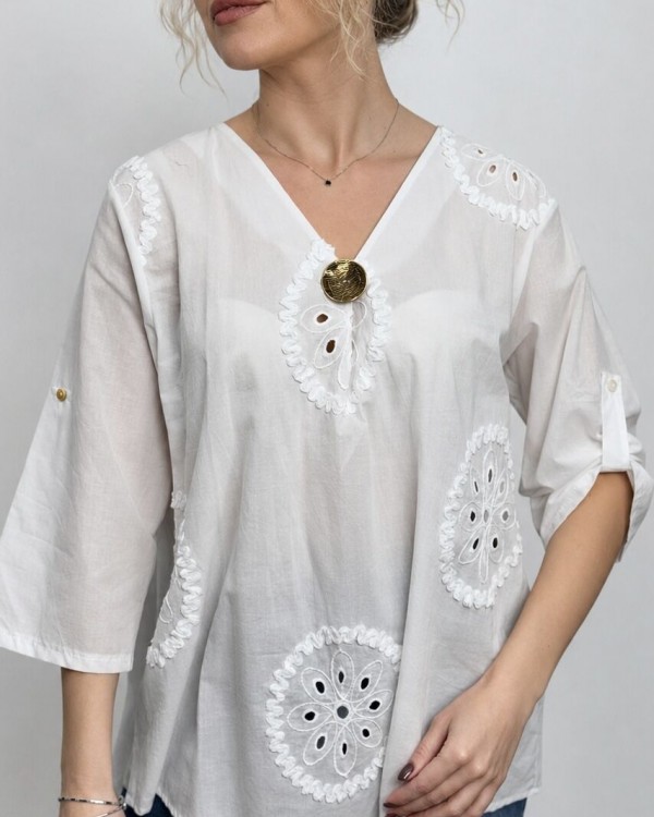 Легка жіноча блуза з бавовни white cotton blouse