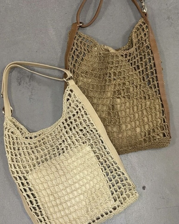 Плетений шопер з регульованою ручкою woven tote bag