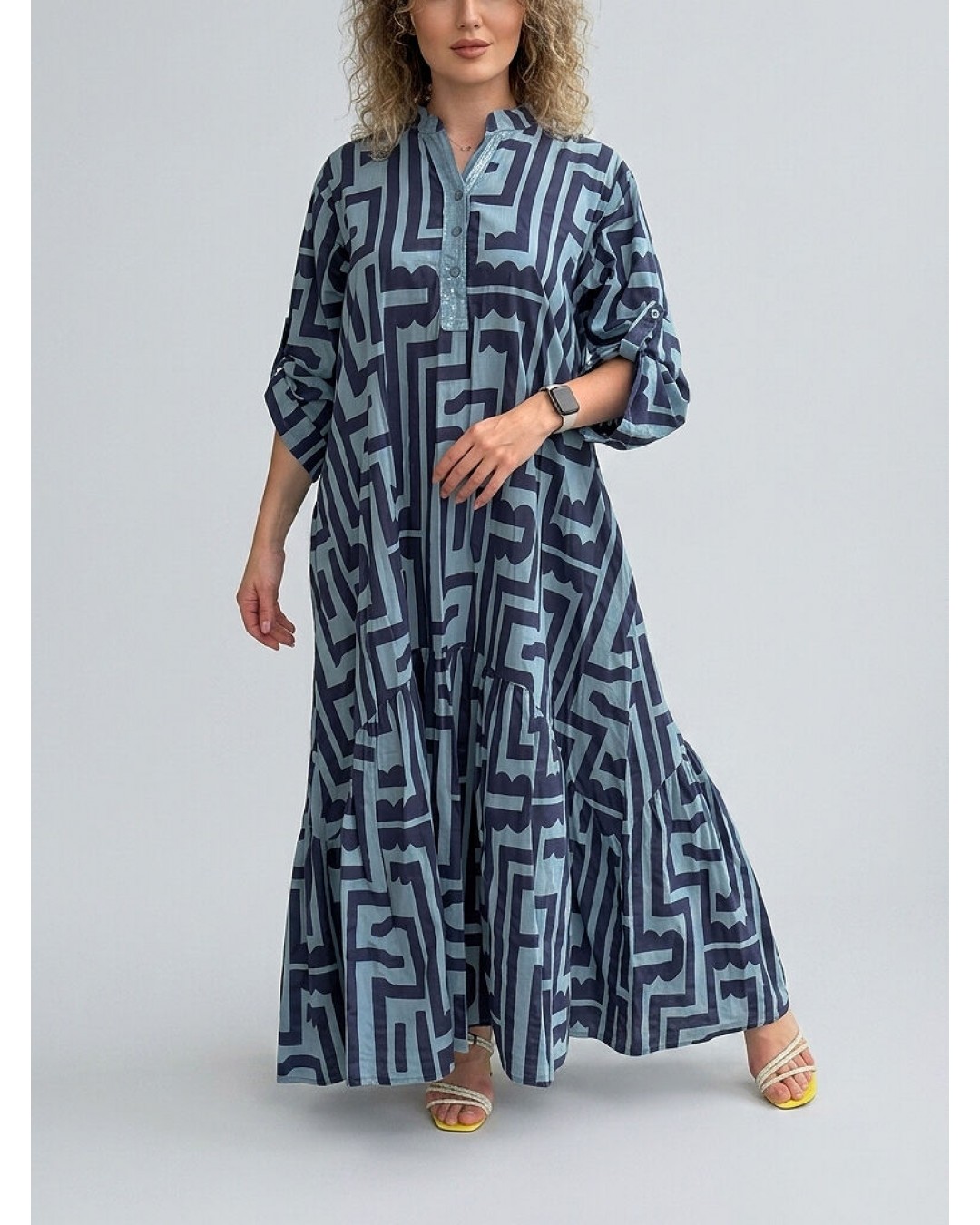 Літня сукня з бавовни з геометричним принтом long cotton dress