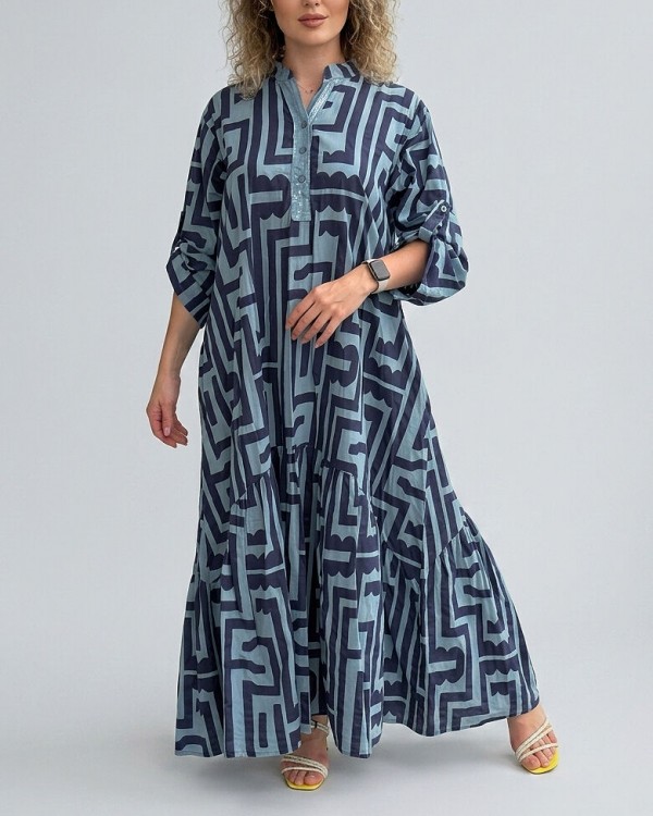 Літня сукня з бавовни з геометричним принтом long cotton dress