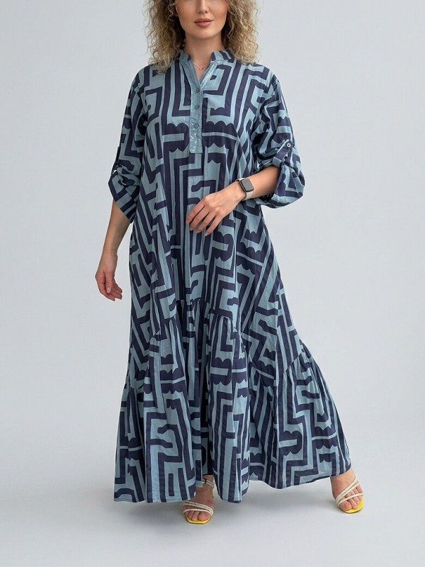Літня сукня з бавовни з геометричним принтом long cotton dress