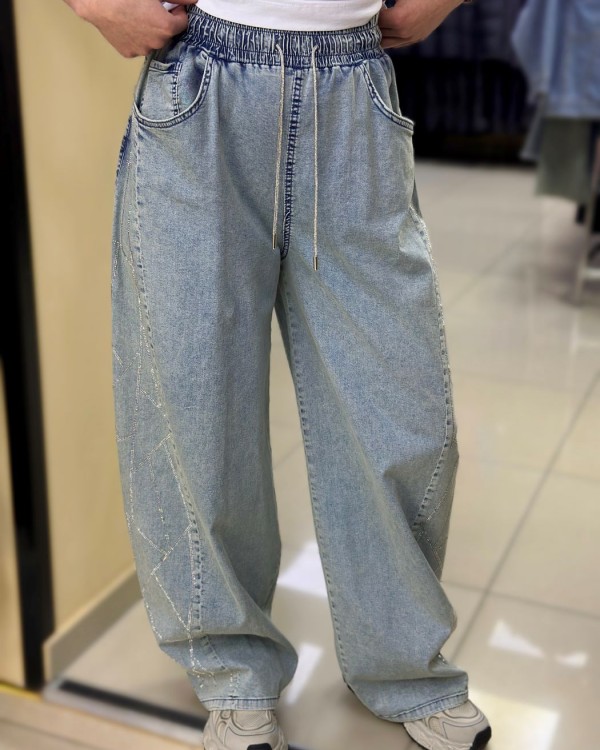 Стильні широкі джинси зі стразами blue baggy