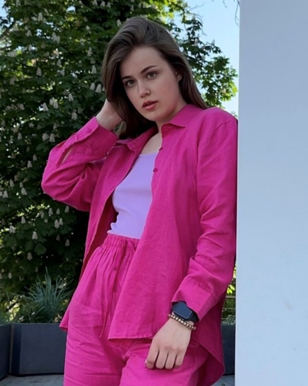 Стильна жіноча сорочка з льону вільного крою linen beauty