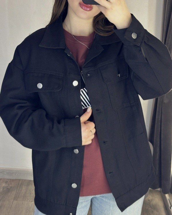 Джинсова куртка зі спущеною лінією плеча black jeans jacket